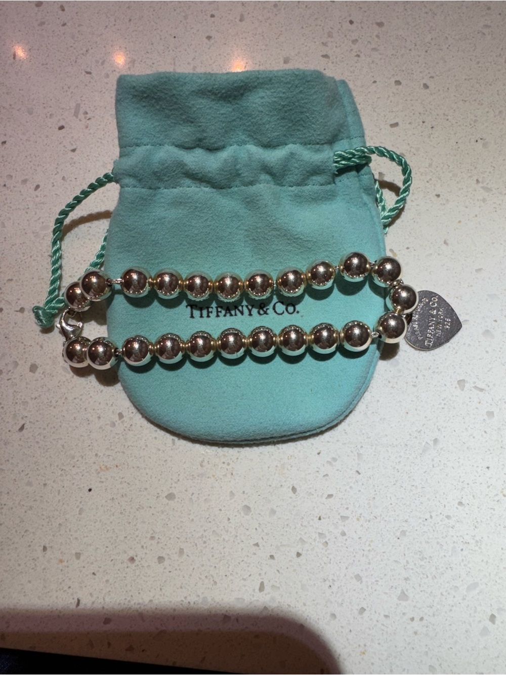 Tiffany & Co. Sterling Silver Bead Bracelet with Heart Tag - Turquoise Pouch - Picture 1 of 4